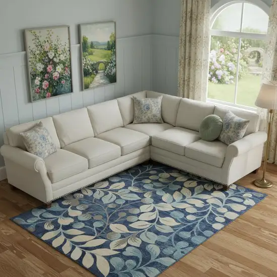 Blue And Ivory Floral Area Rug Photo 1