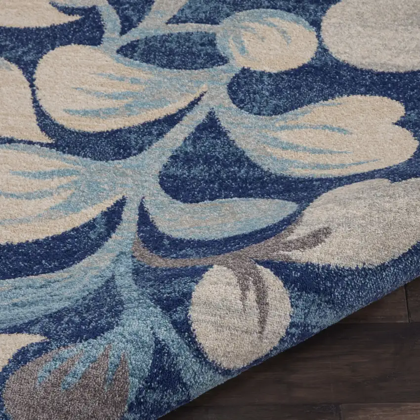 Blue And Ivory Floral Area Rug Photo 8
