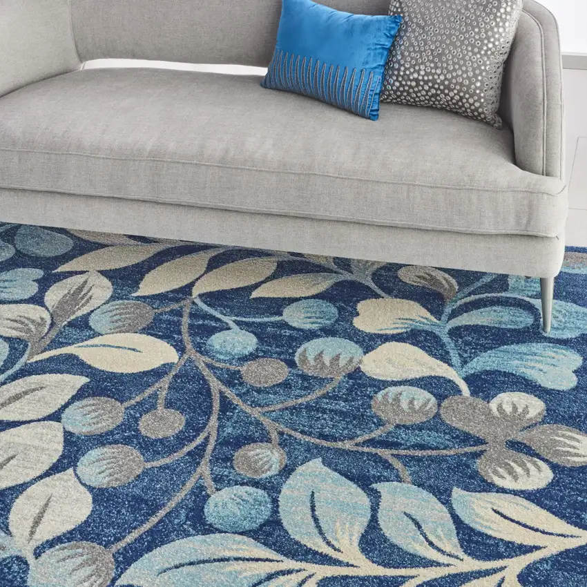 Blue And Ivory Floral Area Rug Photo 6