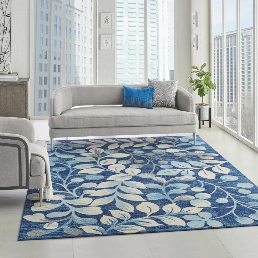 Blue And Ivory Floral Area Rug Photo 7