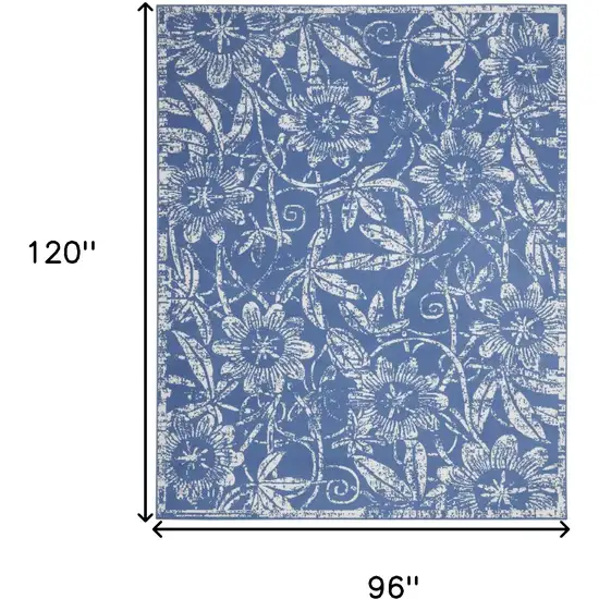 Blue And Ivory Floral Distressed Area Rug Photo 3