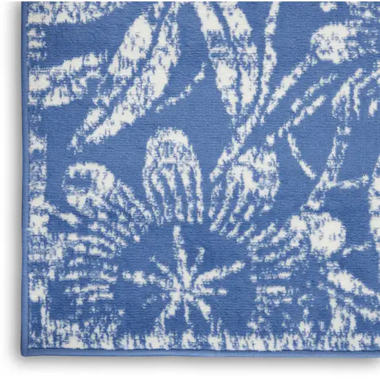 Blue And Ivory Floral Distressed Area Rug Photo 9
