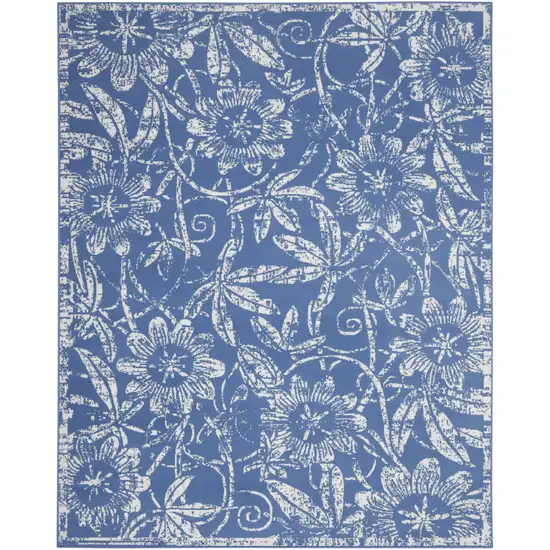 Blue And Ivory Floral Distressed Area Rug Photo 2