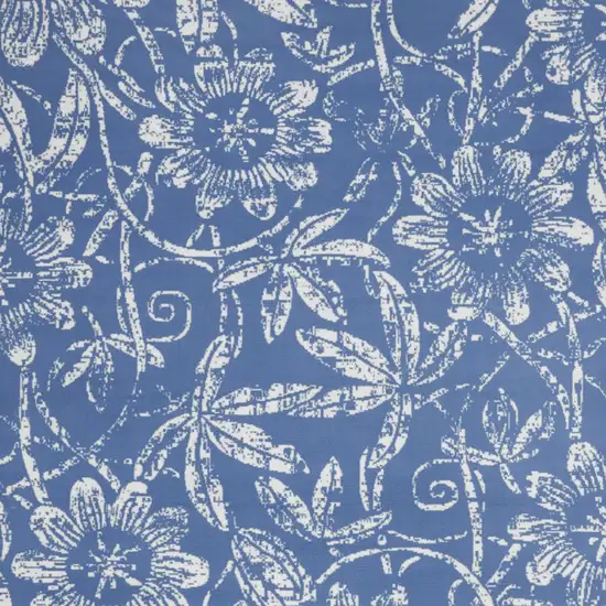 Blue And Ivory Floral Distressed Area Rug Photo 6