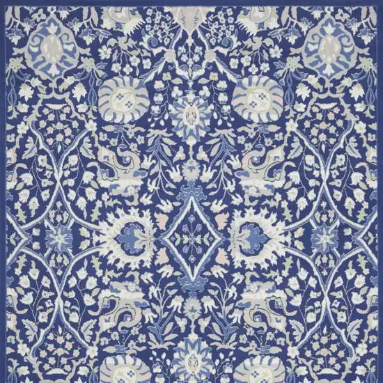 Blue And Ivory Floral Distressed Area Rug Photo 9