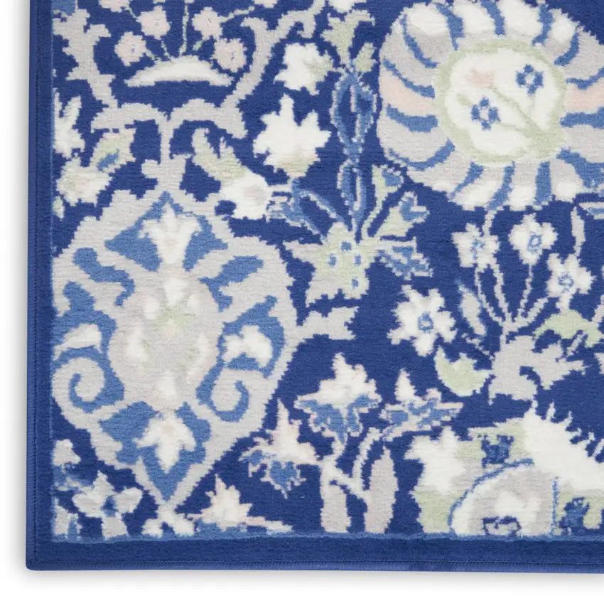 Blue And Ivory Floral Distressed Area Rug Photo 9