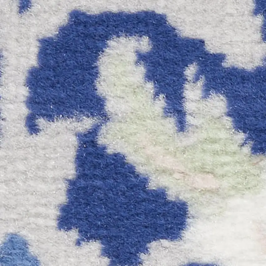 Blue And Ivory Floral Distressed Area Rug Photo 3