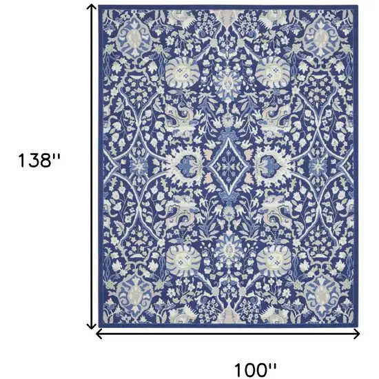 Blue And Ivory Floral Distressed Area Rug Photo 3