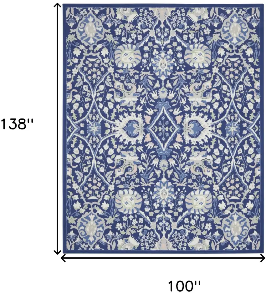 Blue And Ivory Floral Distressed Area Rug Photo 3