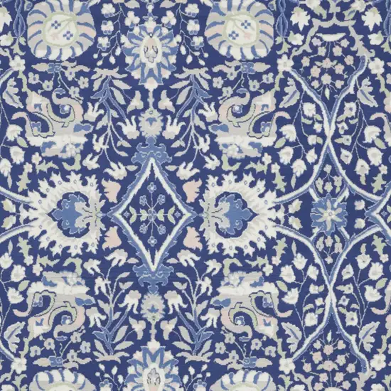 Blue And Ivory Floral Distressed Area Rug Photo 8