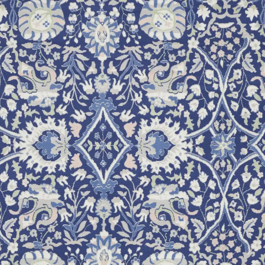 Blue And Ivory Floral Distressed Area Rug Photo 8