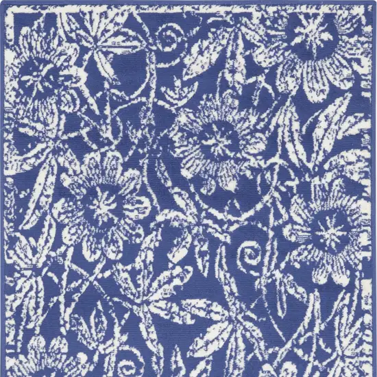 Blue And Ivory Floral Distressed Area Rug Photo 8