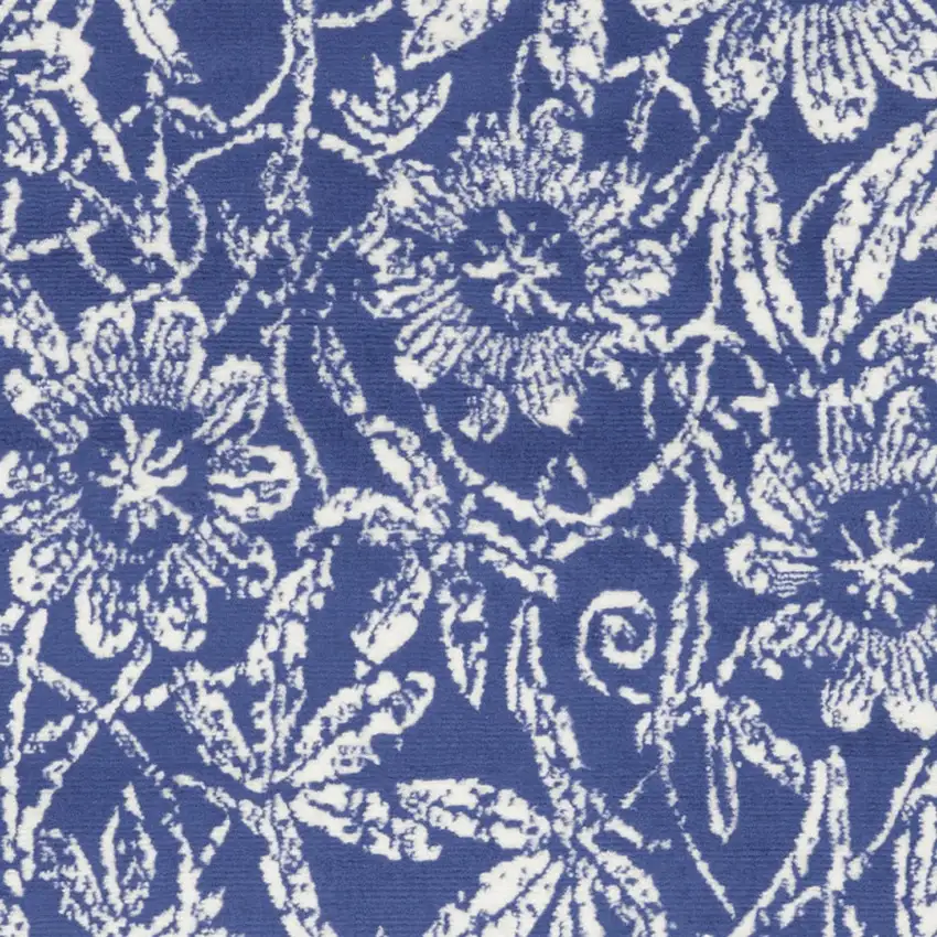 Blue And Ivory Floral Distressed Area Rug Photo 7