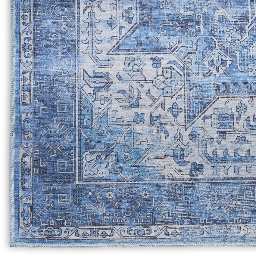 Blue And Ivory Floral Distressed Area Rug Photo 2