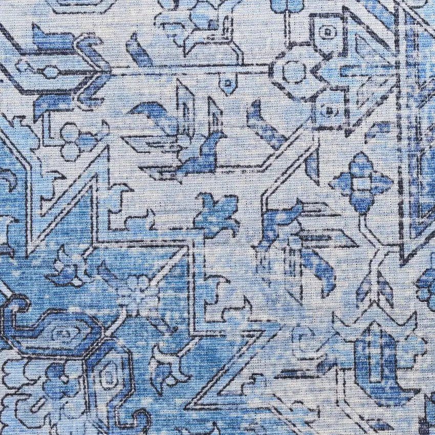 Blue And Ivory Floral Distressed Area Rug Photo 8