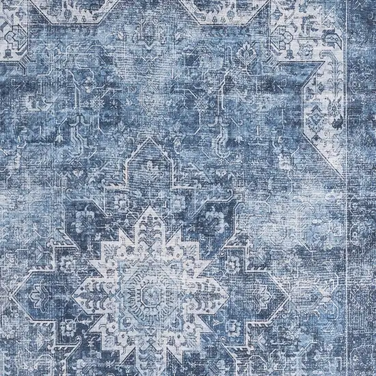 Blue And Ivory Floral Distressed Area Rug Photo 8