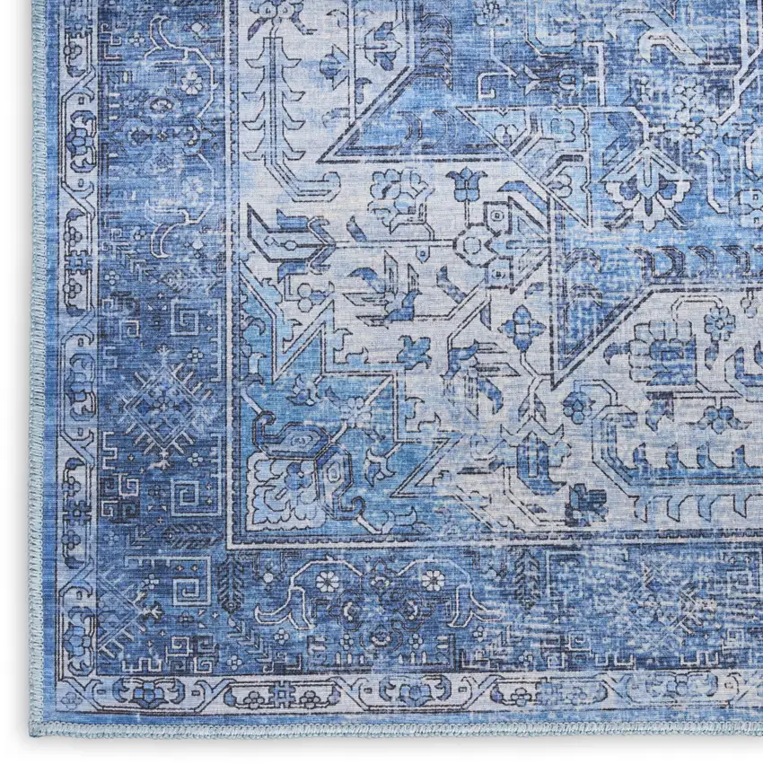 Blue And Ivory Floral Distressed Area Rug Photo 4