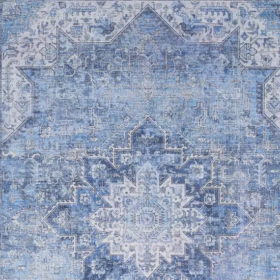 Blue And Ivory Floral Distressed Area Rug Photo 8
