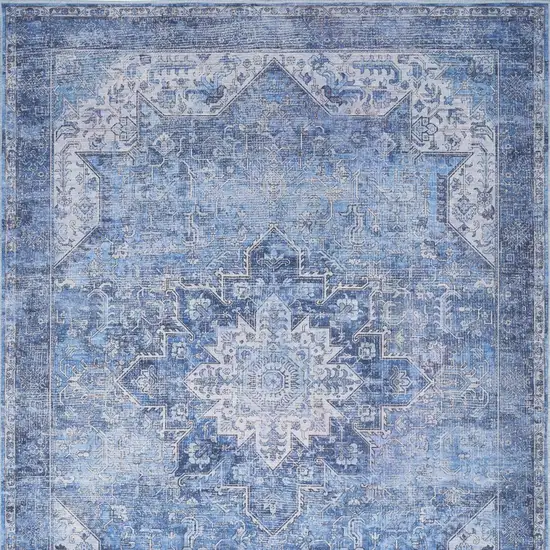 Blue And Ivory Floral Distressed Area Rug Photo 9
