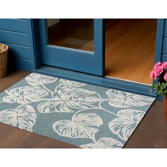Blue And Ivory Floral Indoor Outdoor Area Rug Photo 1