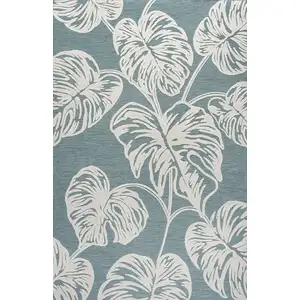 Photo of Blue And Ivory Floral Indoor Outdoor Area Rug