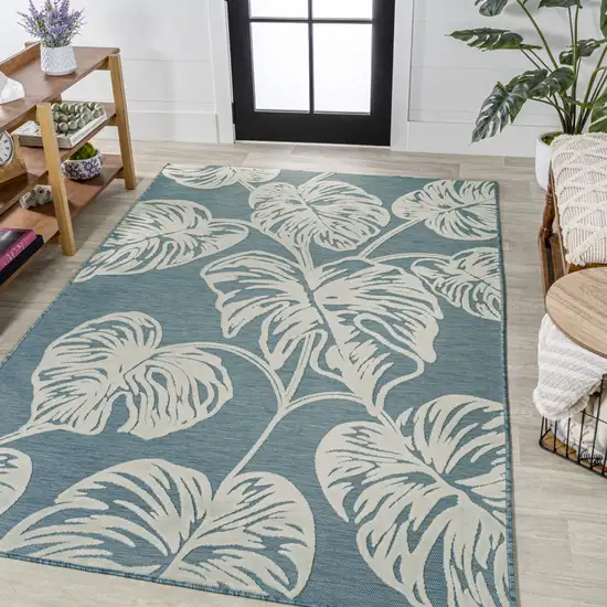 Blue And Ivory Floral Indoor Outdoor Area Rug Photo 5