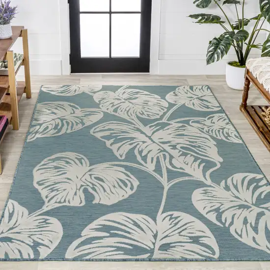 Blue And Ivory Floral Indoor Outdoor Area Rug Photo 7