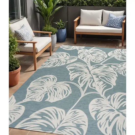 Blue And Ivory Floral Indoor Outdoor Area Rug Photo 1