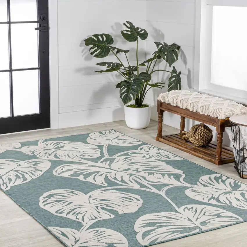 Blue And Ivory Floral Indoor Outdoor Area Rug Photo 8