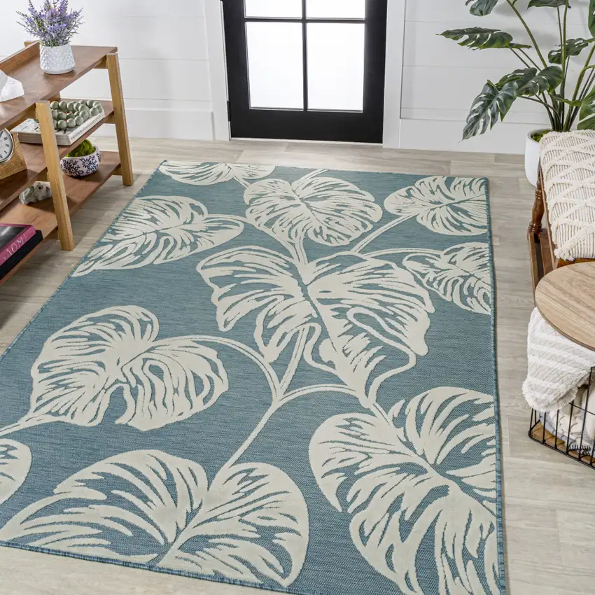 Blue And Ivory Floral Indoor Outdoor Area Rug Photo 5