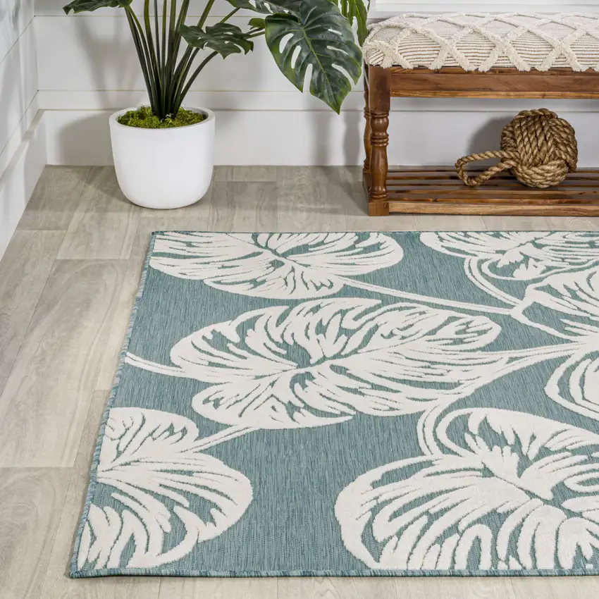 Blue And Ivory Floral Indoor Outdoor Area Rug Photo 6