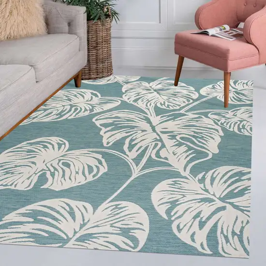 Blue And Ivory Floral Indoor Outdoor Area Rug Photo 9