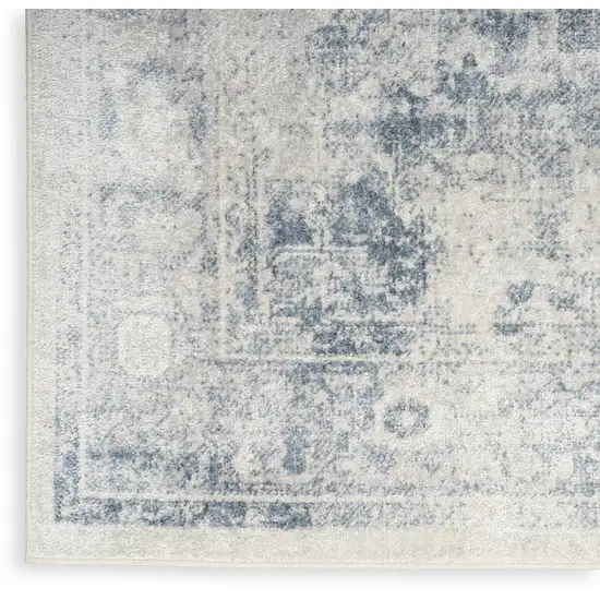 Blue And Ivory Floral Medallion Distressed Washable Area Rug Photo 8
