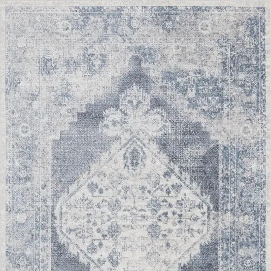 Blue And Ivory Floral Medallion Distressed Washable Area Rug Photo 8