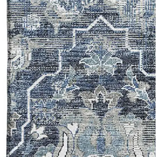 Blue And Ivory Floral Medallion Washable Area Rug With UV Protection Photo 4