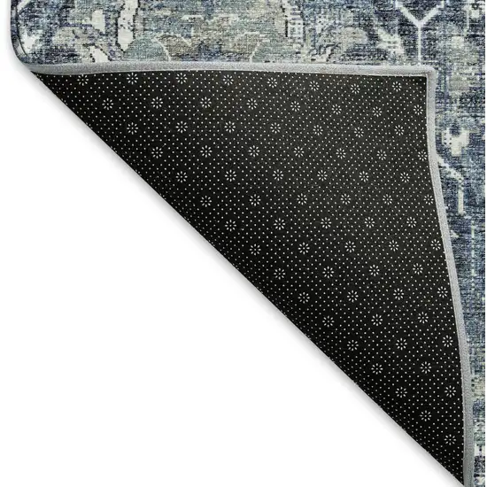 Blue And Ivory Floral Medallion Distressed Washable Area Rug With UV Protection Photo 9