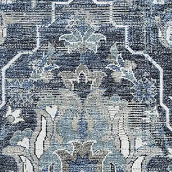 Blue And Ivory Floral Medallion Washable Area Rug With UV Protection Photo 4