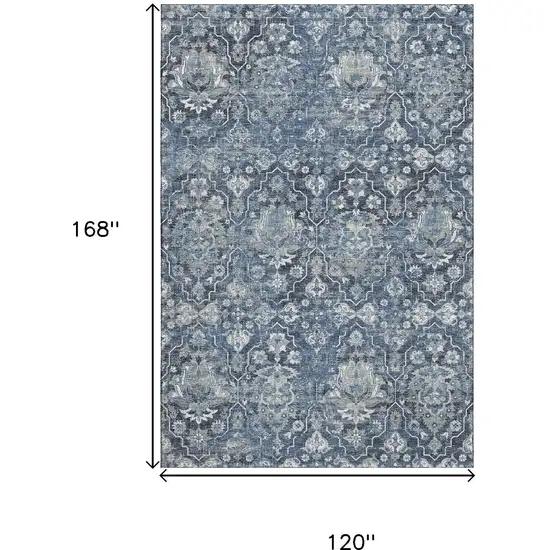 Blue And Ivory Floral Medallion Washable Area Rug With UV Protection Photo 3