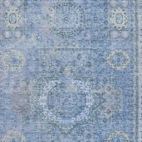 Blue And Ivory Floral Medallion Washable Indoor Outdoor Area Rug Photo 4