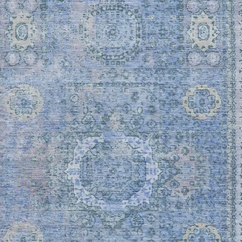 Blue And Ivory Floral Medallion Washable Indoor Outdoor Area Rug Photo 4