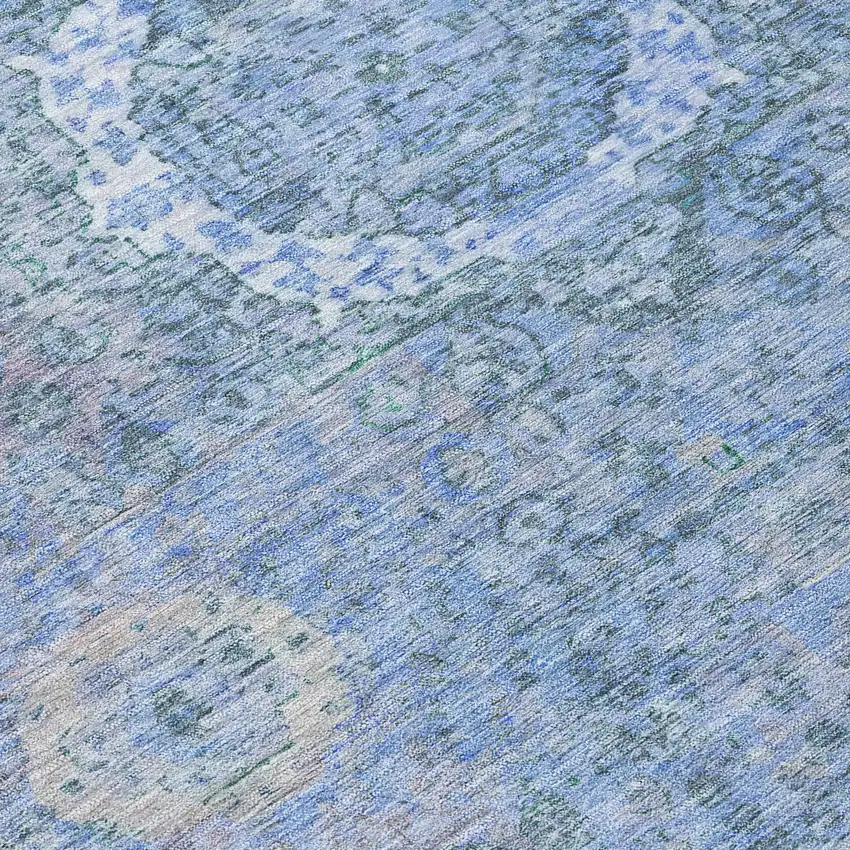 Blue And Ivory Floral Medallion Washable Indoor Outdoor Area Rug Photo 7