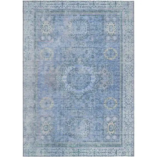 Blue And Ivory Floral Medallion Washable Indoor Outdoor Area Rug Photo 1