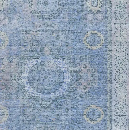 Blue And Ivory Floral Medallion Washable Indoor Outdoor Area Rug Photo 4