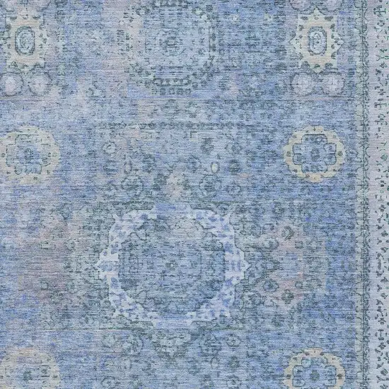 Blue And Ivory Floral Medallion Washable Indoor Outdoor Area Rug Photo 4