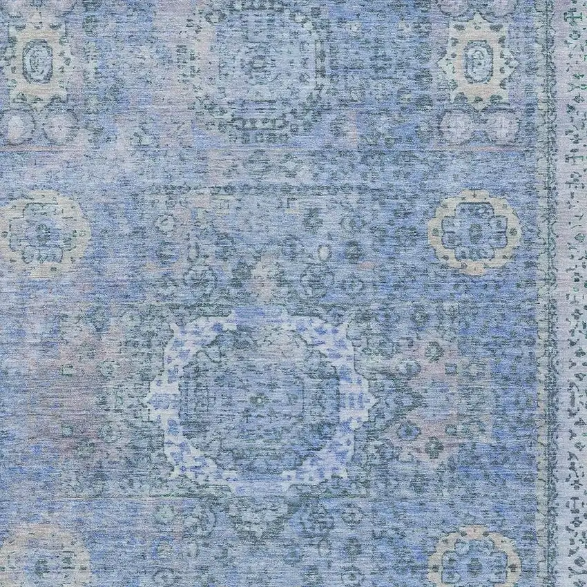 Blue And Ivory Floral Medallion Washable Indoor Outdoor Area Rug Photo 4