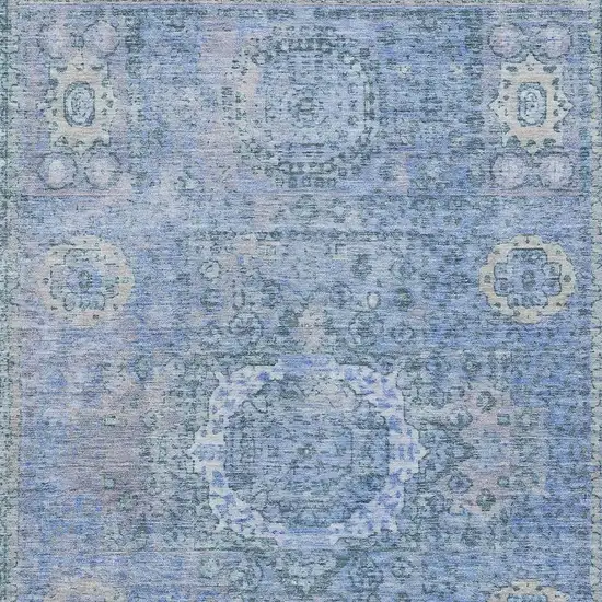 Blue And Ivory Floral Medallion Washable Indoor Outdoor Area Rug Photo 4