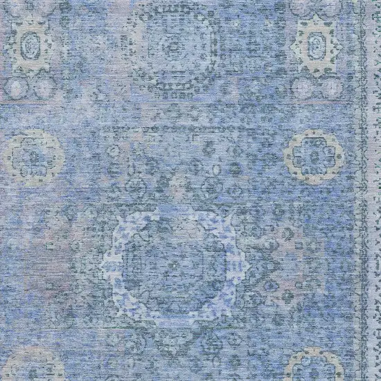 Blue And Ivory Floral Medallion Washable Indoor Outdoor Area Rug Photo 8