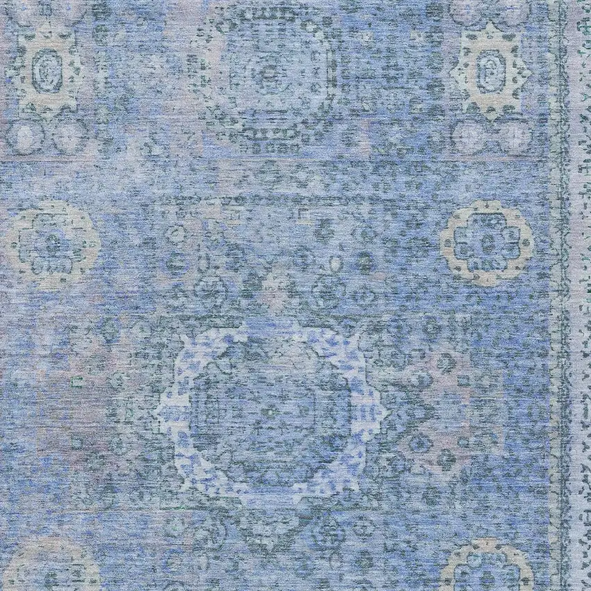 Blue And Ivory Floral Medallion Washable Indoor Outdoor Area Rug Photo 8