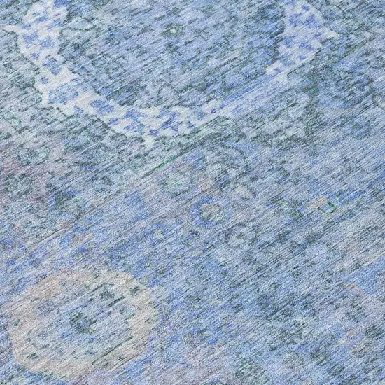 Blue And Ivory Floral Medallion Washable Indoor Outdoor Area Rug Photo 7