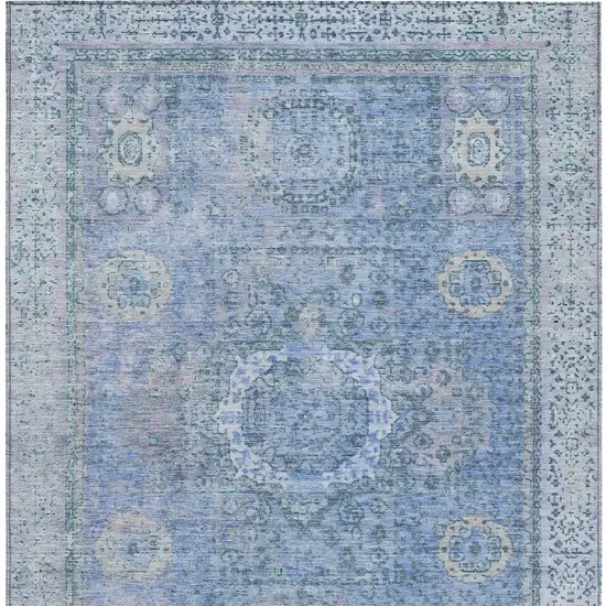 Blue And Ivory Floral Medallion Washable Indoor Outdoor Area Rug Photo 5